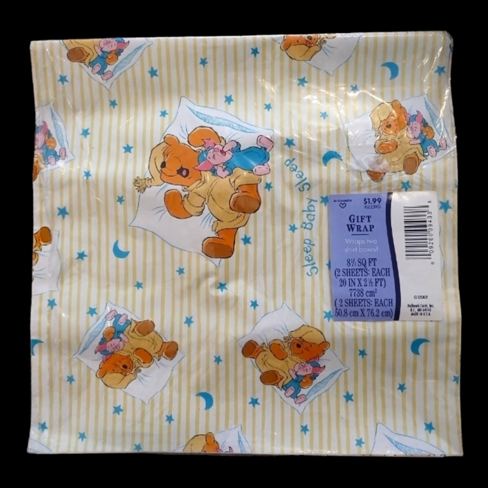 Vintage Hallmark Winnie the Pooh Disney Baby Shower Gift Wrap Wrapping Paper
